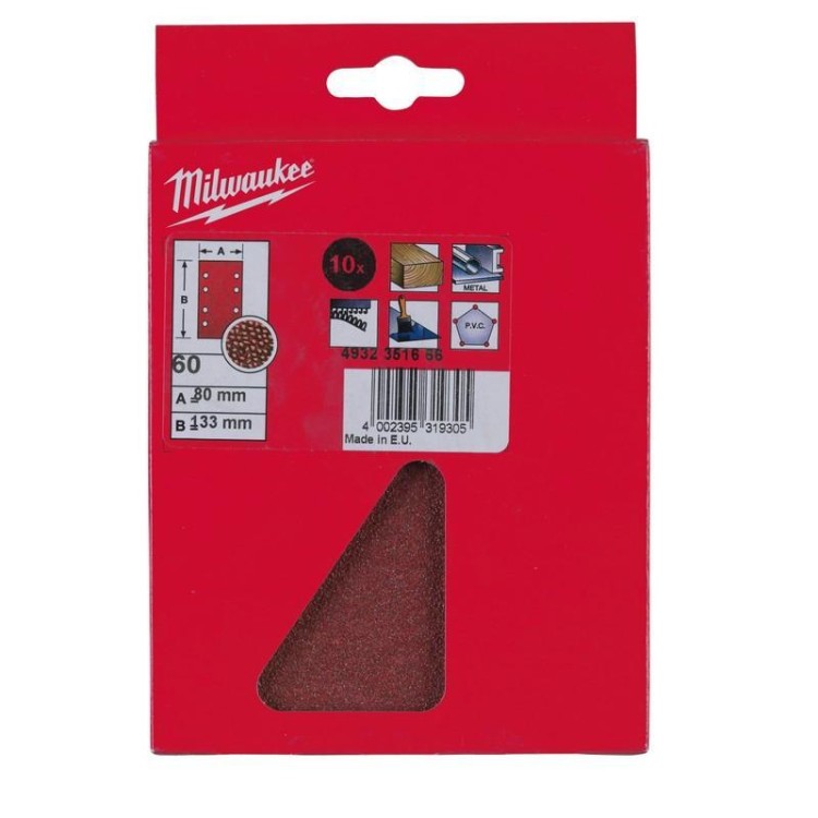 4932492763 - Papier ścierny prostokątny na rzep do szlifierki oscylacyjnej 80 x 133 mm, gr. 60 (10 szt.)