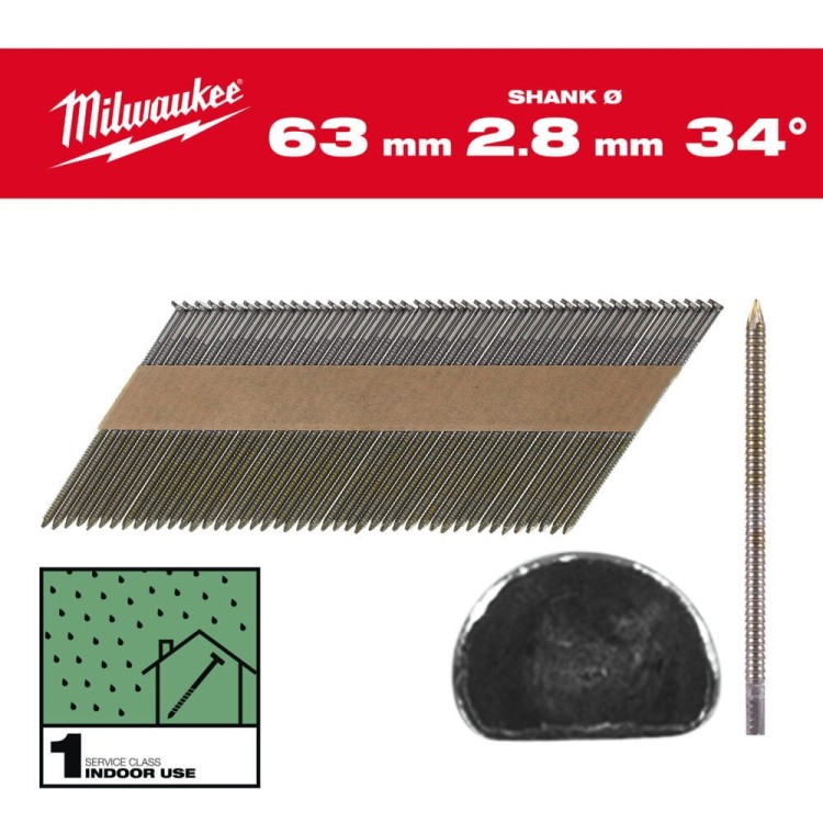 Gwoździe 34° pierśc/łeb okr 63mm-2200 szt 4932492600 - techniktools