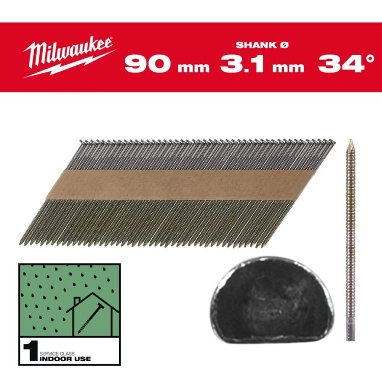 Gwoździe 34° pierśc/łeb okr 90mm-2200 szt 4932492604 - techniktools