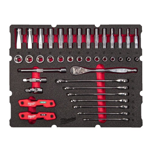 Zestaw piankowy do szuflady PACKOUT z kluczami płasko-oczkowymi z grzechotką (55 szt.) 4932493640 - techniktools