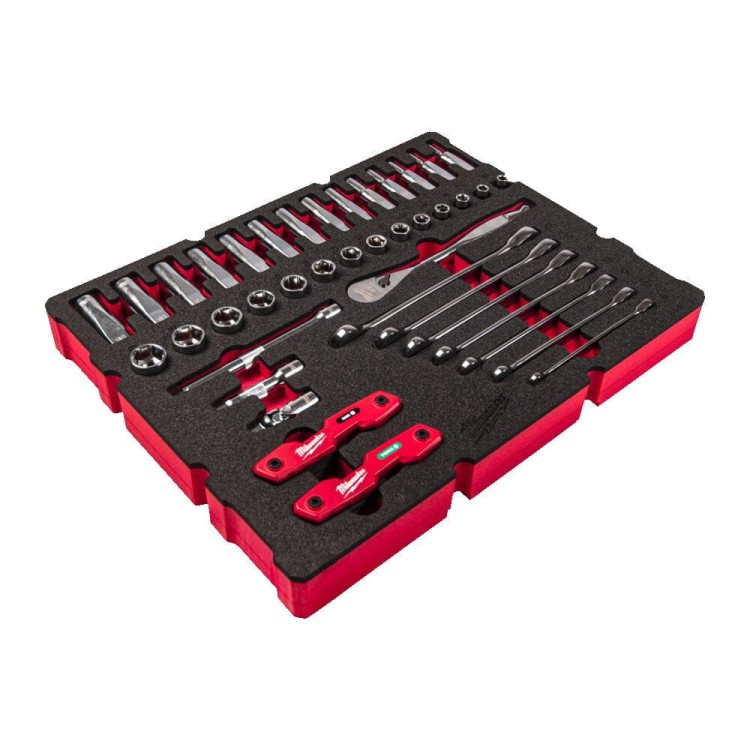 Zestaw piankowy do szuflady PACKOUT z kluczami płasko-oczkowymi z grzechotką (55 szt.) 4932493640 - techniktools