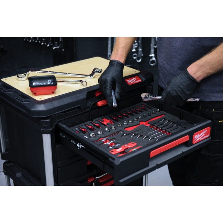 Zestaw piankowy do szuflady PACKOUT z kluczami płasko-oczkowymi z grzechotką (55 szt.) 4932493640 - techniktools